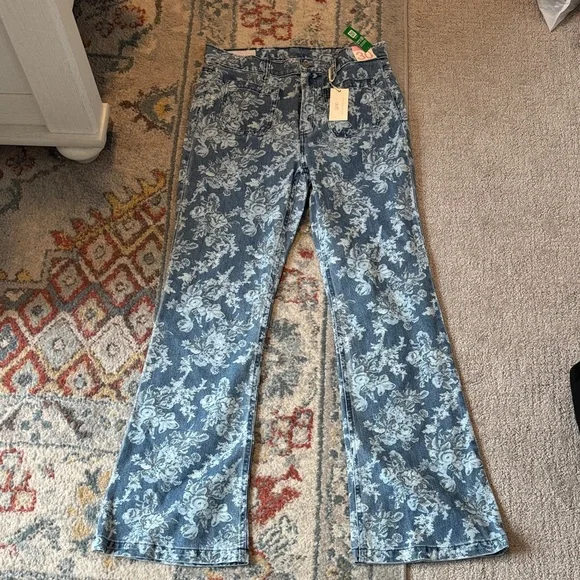 LoveShackFancy Blue Floral Flare Jeans - Picture 1 of 4